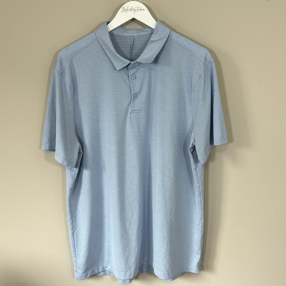 Lululemon Mens Evolution Short Sleeve Polo Shirt Pique Heathered Blue Linen - Picture 1 of 13